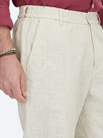 Ekru Dokuma Jogging Fit Casual Pamuk Karışımlı Pantolon