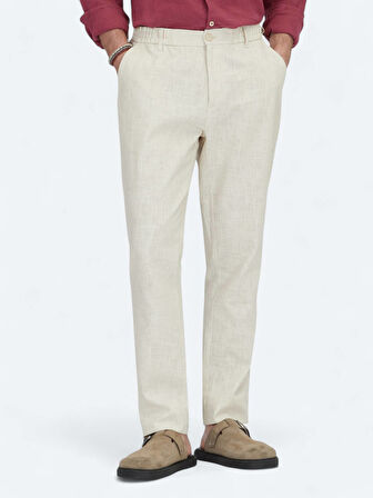 Ekru Dokuma Jogging Fit Casual Pamuk Karışımlı Pantolon