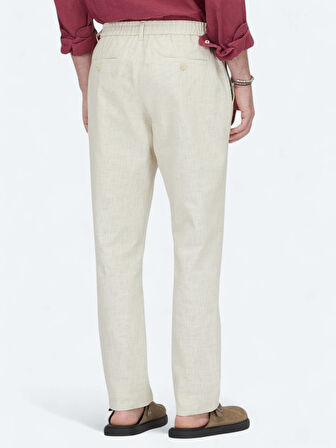 Ekru Dokuma Jogging Fit Casual Pamuk Karışımlı Pantolon