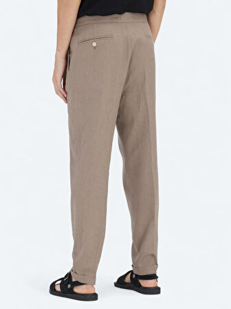 Koyu Vizon Dokuma Carrot Fit Casual Pamuk Karışımlı Pantolon