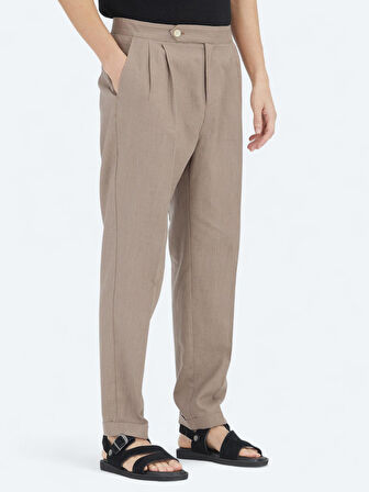 Koyu Vizon Dokuma Carrot Fit Casual Pamuk Karışımlı Pantolon