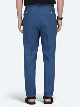 İndigo Dokuma Carrot Fit Casual Pamuk Karışımlı Pantolon