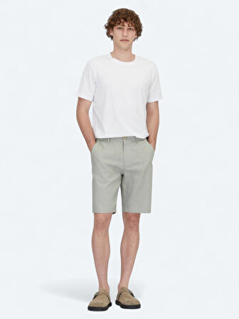 Nil Yeşili Dokuma Jogging Fit Casual Pamuk Karışımlı Bermuda