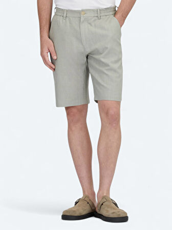 Nil Yeşili Dokuma Jogging Fit Casual Pamuk Karışımlı Bermuda