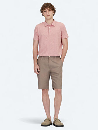 Koyu Vizon Dokuma Jogging Fit Casual Pamuk Karışımlı Bermuda