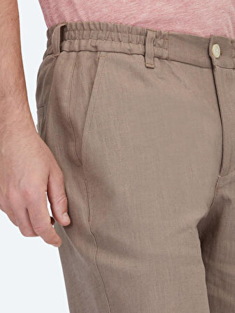 Koyu Vizon Dokuma Jogging Fit Casual Pamuk Karışımlı Bermuda