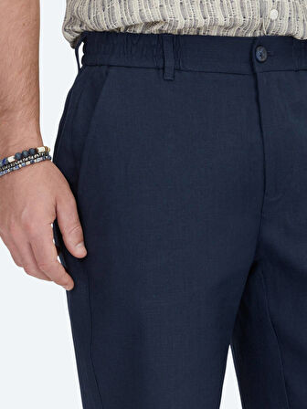 Lacivert Dokuma Jogging Fit Casual Pamuk Karışımlı Bermuda