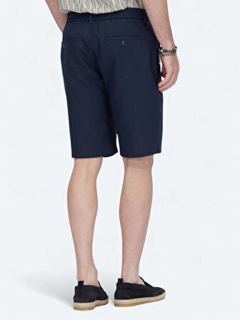 Lacivert Dokuma Jogging Fit Casual Pamuk Karışımlı Bermuda