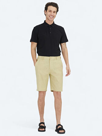 Yağ Yeşili Dokuma Jogging Fit Casual Pamuk Karışımlı Bermuda