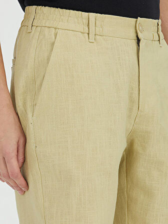 Yağ Yeşili Dokuma Jogging Fit Casual Pamuk Karışımlı Bermuda