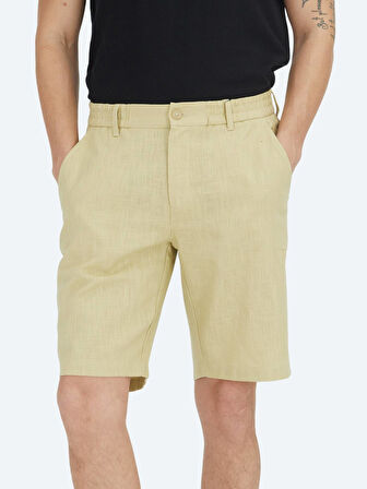 Yağ Yeşili Dokuma Jogging Fit Casual Pamuk Karışımlı Bermuda