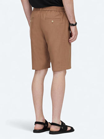 Kahverengi Dokuma Jogging Fit Casual Pamuk Karışımlı Bermuda