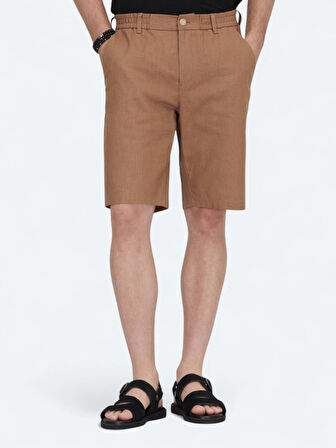 Kahverengi Dokuma Jogging Fit Casual Pamuk Karışımlı Bermuda