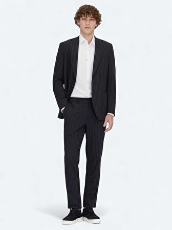 Lacivert Çizgili Modern Fit Örme Takım Elbise