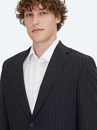 Lacivert Çizgili Modern Fit Örme Takım Elbise