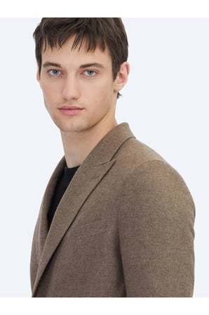 Kahverengi Modern Fit Yün Karışımlı Ceket