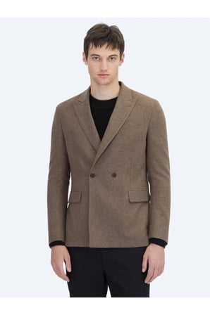 Kahverengi Modern Fit Yün Karışımlı Ceket