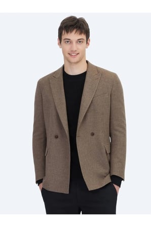 Kahverengi Modern Fit Yün Karışımlı Ceket