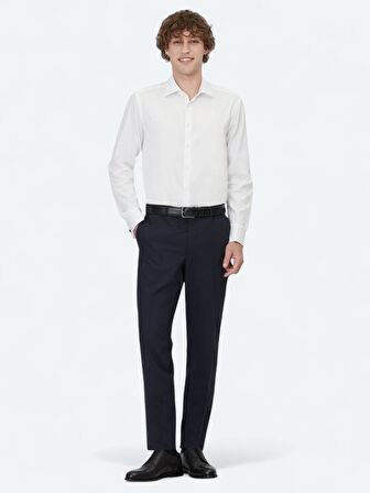 Beyaz Düz Regular Fit Dokuma Klasik %100 Pamuk Gömlek