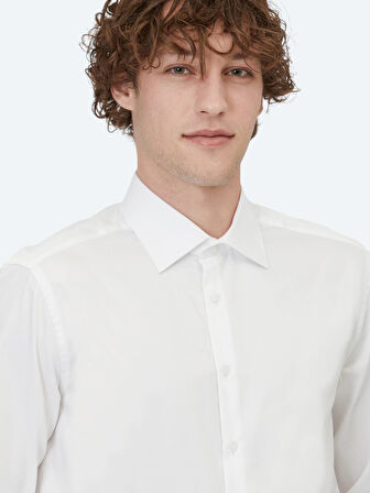 Beyaz Düz Regular Fit Dokuma Klasik %100 Pamuk Gömlek