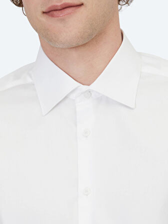 Beyaz Düz Regular Fit Dokuma Klasik %100 Pamuk Gömlek
