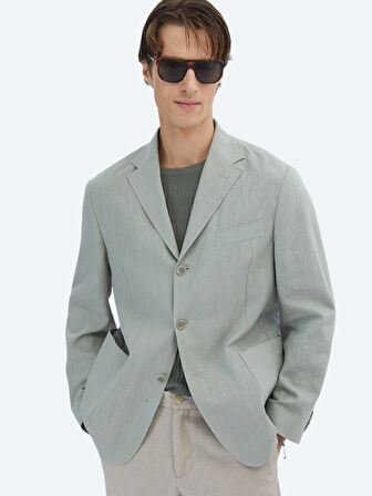 Nil Yeşili Düz Comfort Fit Pamuk Karışımlı Ceket