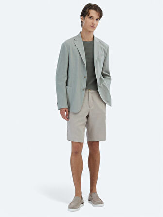 Nil Yeşili Düz Comfort Fit Pamuk Karışımlı Ceket