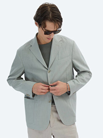 Nil Yeşili Düz Comfort Fit Pamuk Karışımlı Ceket