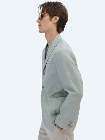 Nil Yeşili Düz Comfort Fit Pamuk Karışımlı Ceket