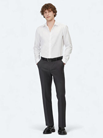 Beyaz Düz Slim Fit Dokuma Klasik %100 Pamuk Gömlek