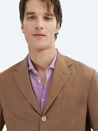 Kahverengi Düz Comfort Fit Pamuk Karışımlı Ceket