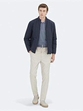 Lacivert Regular Fit Dik Yaka Casual Dokuma Mont