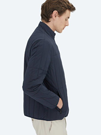 Lacivert Regular Fit Dik Yaka Casual Dokuma Mont