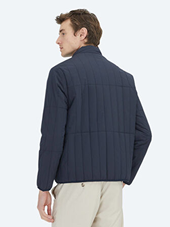 Lacivert Regular Fit Dik Yaka Casual Dokuma Mont