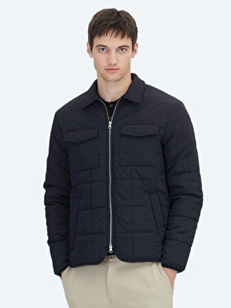 Siyah Regular Fit Bebe Yaka Casual Dokuma Mont