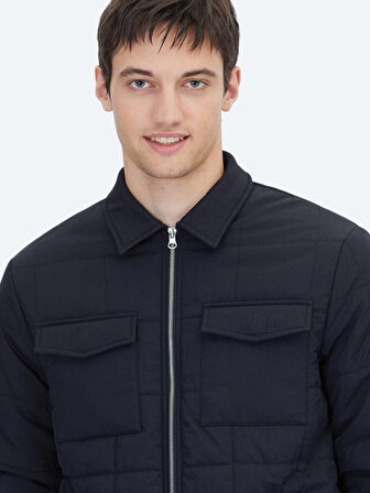 Siyah Regular Fit Bebe Yaka Casual Dokuma Mont