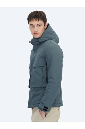 Haki Regular Fit Kapüşonlu Casual Dokuma Mont