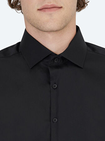 Siyah Düz Regular Fit Dokuma Klasik %100 Pamuk Gömlek