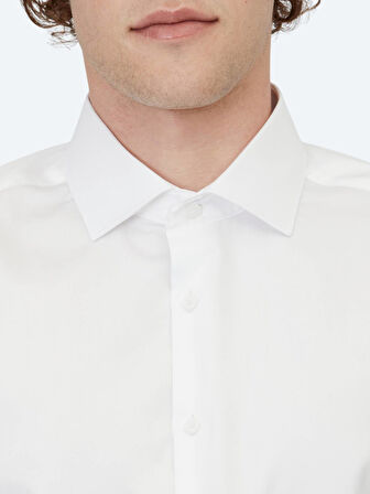 Beyaz Düz Regular Fit Dokuma Klasik %100 Pamuk Gömlek