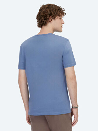 İndigo Bisiklet Yaka %100 Pamuk T-Shirt