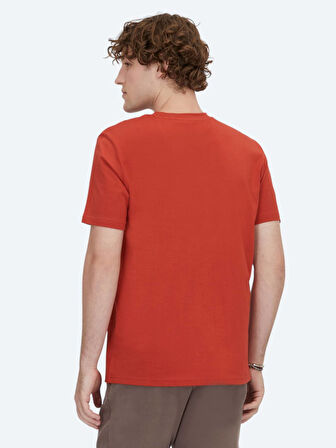 Koyu Turuncu Bisiklet Yaka %100 Pamuk T-Shirt
