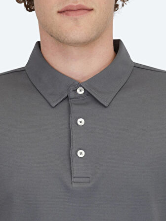 Gri Polo Yaka Pamuk Karışımlı T-Shirt