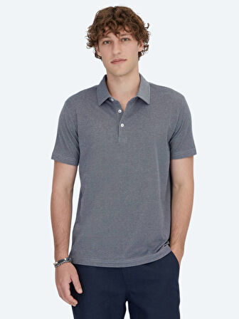 Lacivert Polo Yaka Pamuk Karışımlı T-Shirt