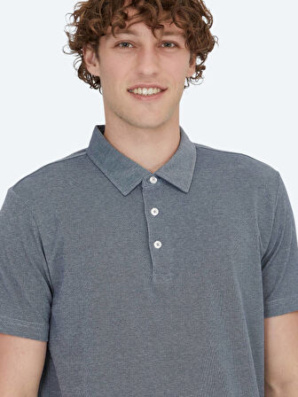 Lacivert Polo Yaka Pamuk Karışımlı T-Shirt