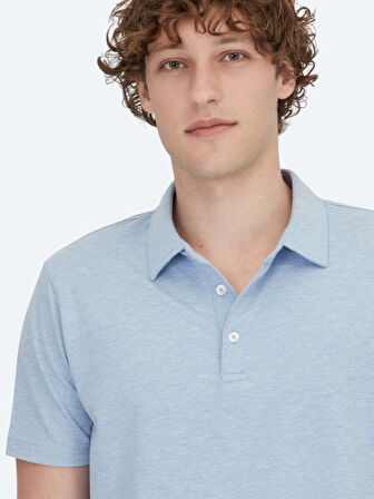 Açık Mavi Polo Yaka Pamuk Karışımlı T-Shirt