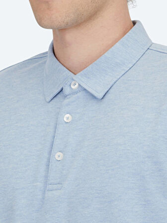 Açık Mavi Polo Yaka Pamuk Karışımlı T-Shirt