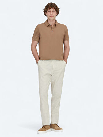 Kahverengi Polo Yaka Pamuk Karışımlı T-Shirt