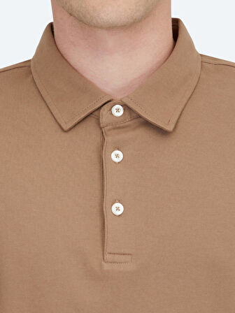 Kahverengi Polo Yaka Pamuk Karışımlı T-Shirt