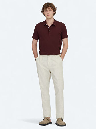 Bordo Polo Yaka Pamuk Karışımlı T-Shirt