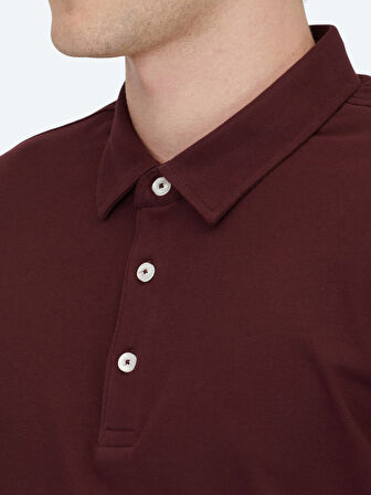 Bordo Polo Yaka Pamuk Karışımlı T-Shirt